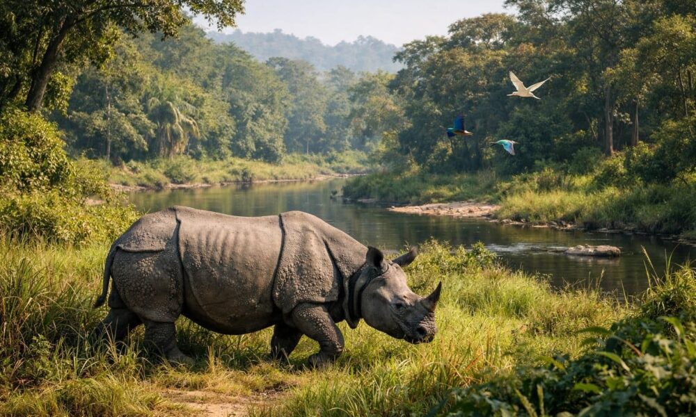 découvrez un safari unique au népal dans le parc de chitwan, à la rencontre des rhinocéros unicornes et d'une faune sauvage exceptionnelle.