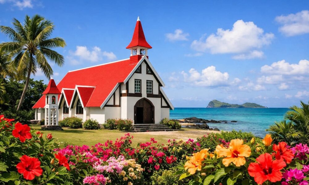 découvrez l'église au toit rouge de cap malheureux, le lieu le plus instagrammable de l'île. un spot unique pour des photos mémorables dans un cadre pittoresque.