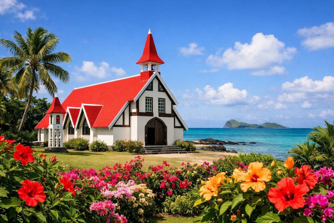 découvrez l'église au toit rouge de cap malheureux, le lieu le plus instagrammable de l'île. un spot unique pour des photos mémorables dans un cadre pittoresque.